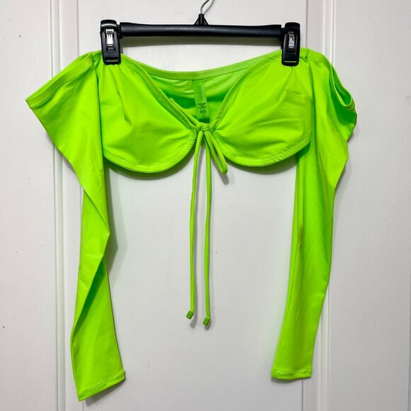 SKIMS Swim Long Sleeve Bikini Top in Neon Green Size M - Picture 4 of 8